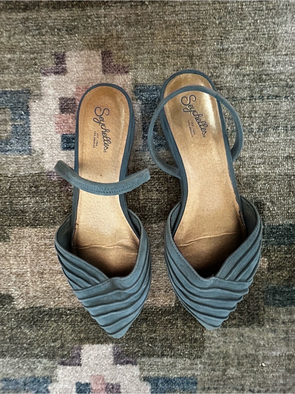 Seychelles Teal Ruched Pointed-Toe Mules
